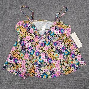 Salt & Cove Women Swim Tankini Top Floral Tie Front Keyhole Multi Color Large L